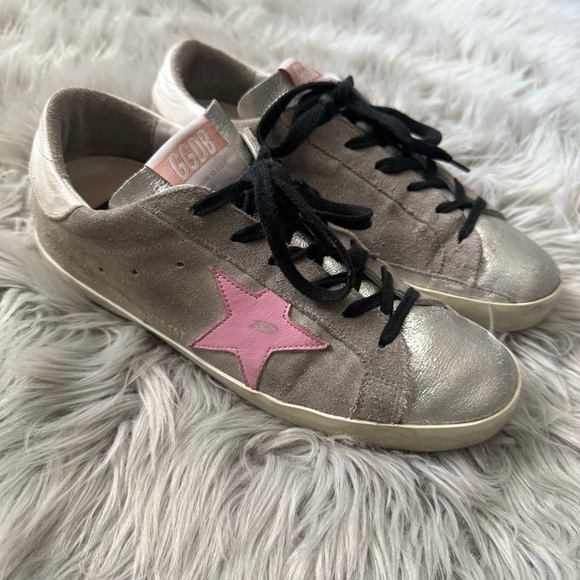 GOLDEN GOOSE Superstar Silver Glitter with Pink Star Size 38 (8) - Picture 1 of 11
